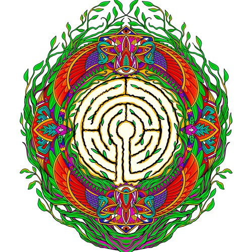 Sacred Labyrinth Psychedelic Tattoo Design by prim