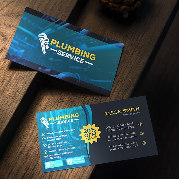 Design by artefacti titled "Plumbing Service — Modern Double-Sided Business Card"