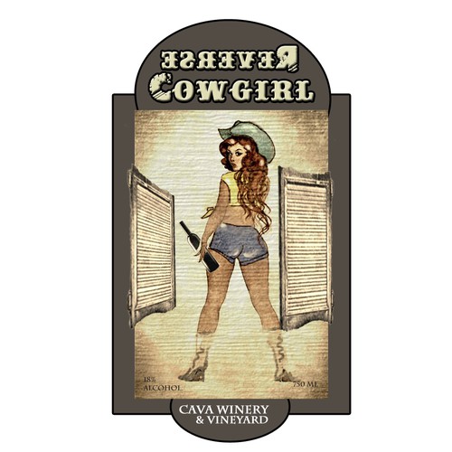 Reverse Cowgirl Wine label Réalisé par Lalune