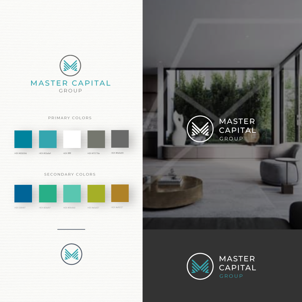 Turquoise logo with the title 'Logo and Brand Guide for Master Capital'