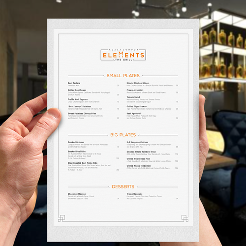 Menu for Michelin Star Chef Restaurant. Design by media7