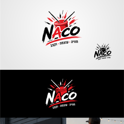 "Logo design for an energetic bucket-drumming experience called Naco" winning Logo design