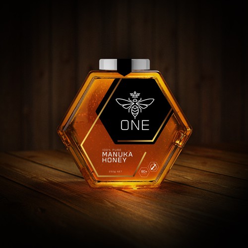 Design a minimalist upmarket Honey Jar Label for this Glass bottle Design by MINDBOMB