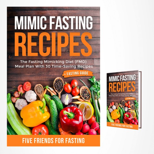 Design a fancy cover+basic layout for an e-book-based recipe book for the new fasting technique FMD Diseño de iDea Signs