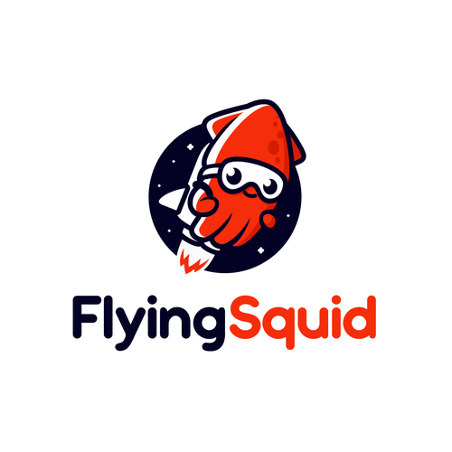 Logo of a squid wearing a jetpack for product named FlyingSquid Design by PatricioDesigns