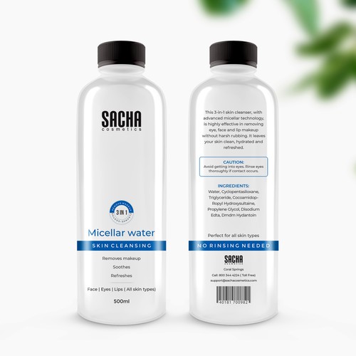 Sacha Micellar Water bottle 500ml Design by Shreya007⭐