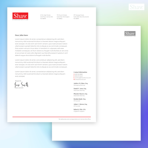 Letterhead for Divorce & Family Law Firm; Modern, Minimalist, Conservative Design Design by stoodio.id