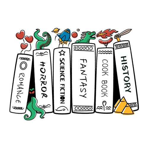 Illustration for drinking glasses inspired by books and the love for reading
