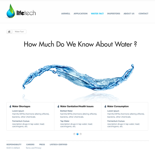 New website design for LifeTech: We turn air into drinking water. Réalisé par Creative Zeune