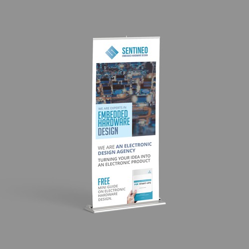 Design of a roll-up banner for a trade-fair introducing our Electronic Design Agency! Design by Digisolz Creation