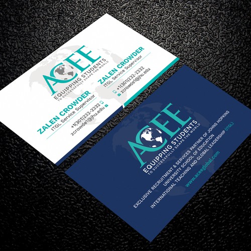 Diseño de ACEE's new business card to show the partnership with JHU ITGL program de ™SF_Design™