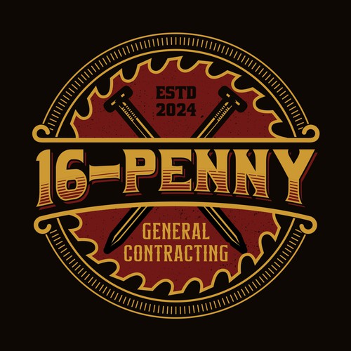 "16-Penny" Vintage Badge-Style Construction Logo Design by premankampung
