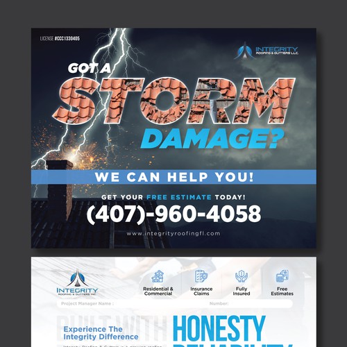 Roofing Company Storm Damage Flyer Design by Sebastian Roy