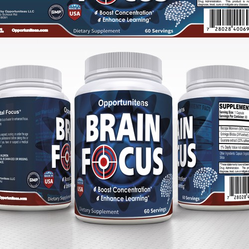 Create product label for Brain Focus supplement Design réalisé par lantonx