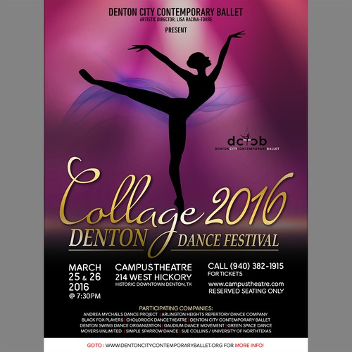 Create a striking poster design for COLLAGE Denton Dance Festival ...