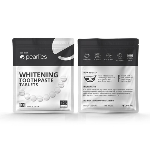 Design an attractive refill pack for a trendy new toothpaste tablet brand Design by RK Studio Design