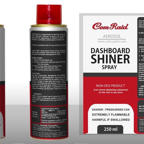 Product Label Design for AEROSOL CAN DASHBOARD SHINER SPRAY Design by DesignSBS