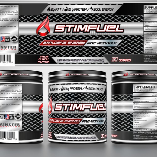 Creating a pre-workout label for a new supplement product called STIMFUEL Design réalisé par lantonx