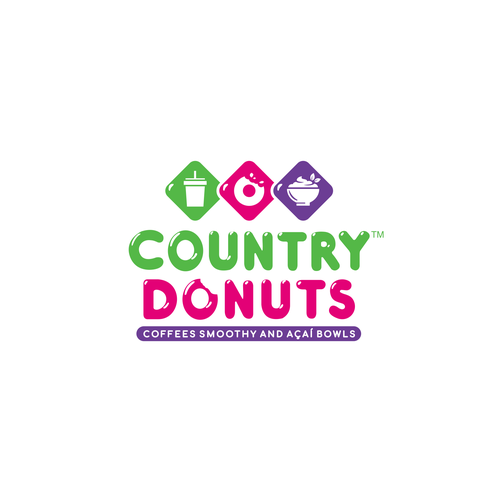 We need a modern exciting logo to encompasses our Name Country Donuts Coffee smoothy bowls Design von crapit