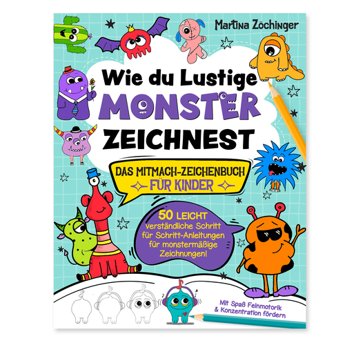 Design a cheerful cover for a monster drawing book for children Design by Radmilica