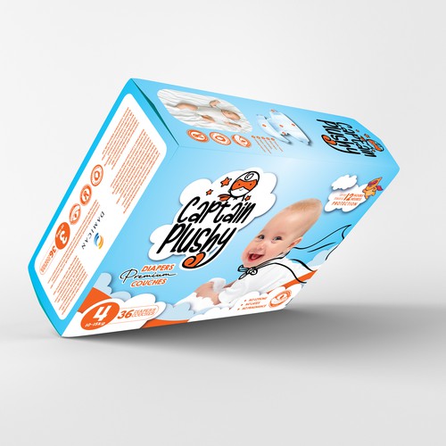 Packaging for playful baby diapers brand Design by Sandra Milan