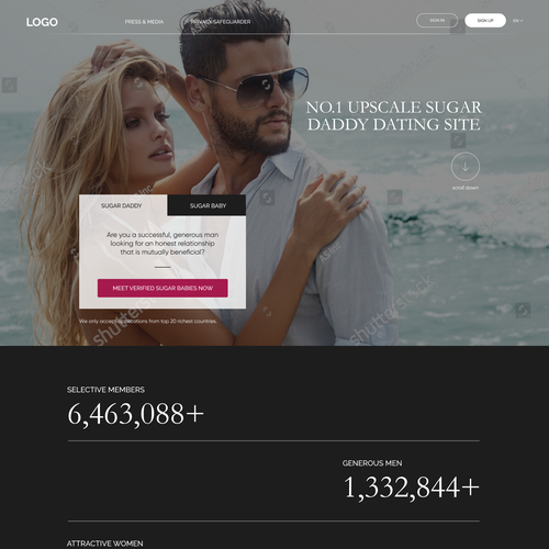 We need a luxury new web design for our sugar daddy project Design by Marina0903