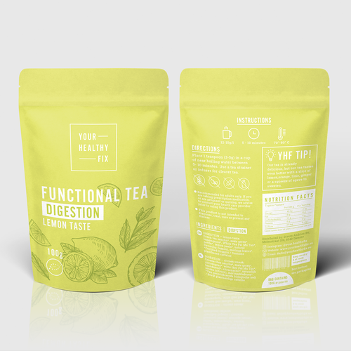 Functional Tea collection design for a health supplement brand! Design by Andrea Malagarriga