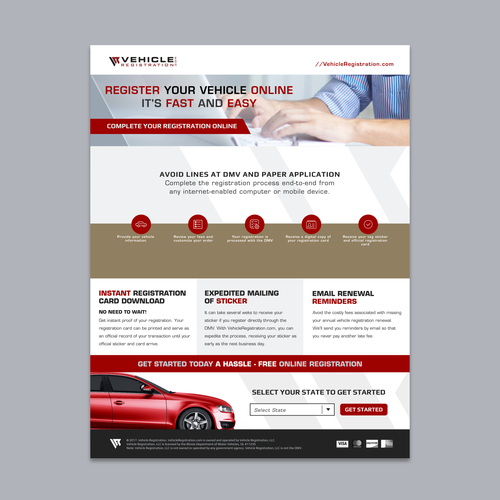 One-Page Flyer for VehicleRegistration.com Design by K-Art Lab