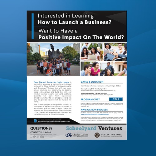 One page flyer for program that supports teen entrepreneurs Design by - COLI -