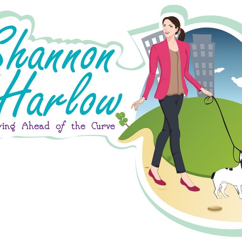 Fun character logo of woman walking two dogs! (for a blog) Design by Bugle250