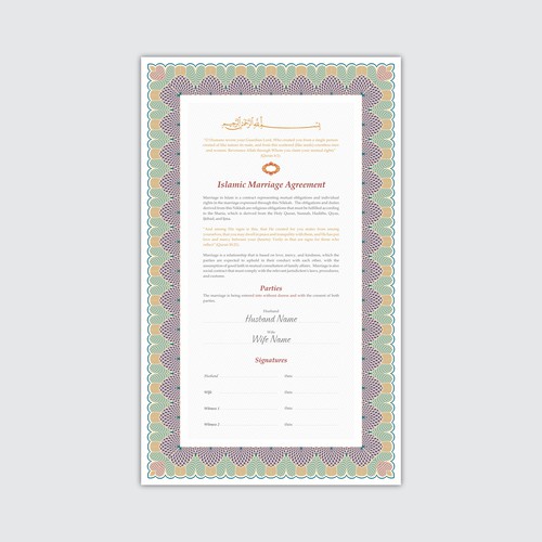 Design A Beautiful Islamic Marriage Agreement Document Template Design by dazecreative