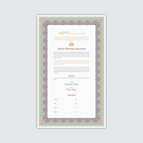 Design A Beautiful Islamic Marriage Agreement Document Template Design by dazecreative