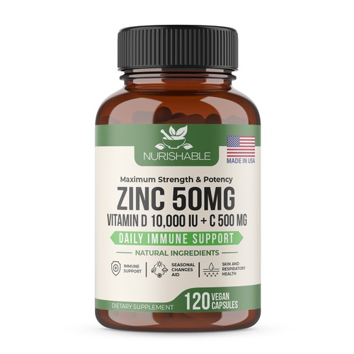 We need a "beautiful bottle label" for Zinc and Vitamin D3 supplement - Redesign Design by Fredrick Balois