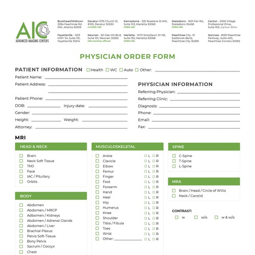 Advanced Imaging Centers Order Form and infographic Design von Scarecrow Production