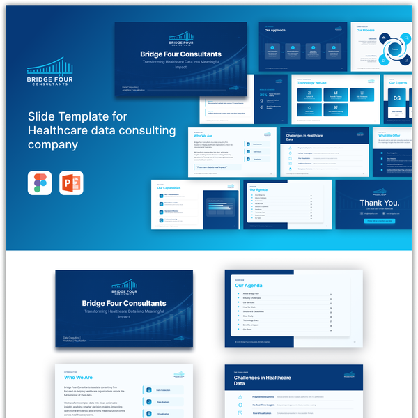 Design by Tufail Bakuu titled "Slide template for healthcare data consulting company"