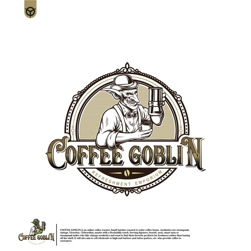 Coffee Goblin! Design a vintage coffee logo with steampunk style for coffee bag label/website/merch Design by immortal93