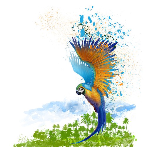 Tropical bird illustration for fashion t-shirt