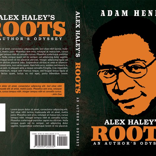 Create a 1970s retro book cover for biography of Alex Haley, author of "Roots." Design by Cover Belle