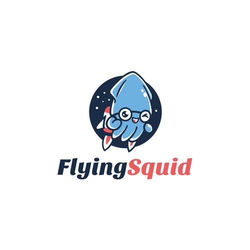 Logo of a squid wearing a jetpack for product named FlyingSquid Design by DKG1111