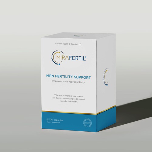 a box for male reproductive supplement improves sperm quality that look professional yet luxurious Design by ateiluj