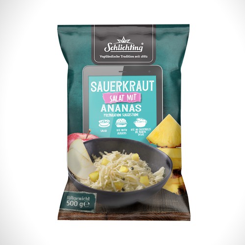 Stayin alife - Refresh an old fashion package for Salad with Sauerkraut, Pineapple and Apple-ontwerp door Jdodo