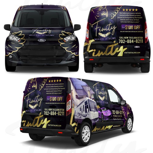 Van Wrap For Mobile Detailing / Solar Installations Company Ford Transit Connect 2017 Design by Nadun Prabodana