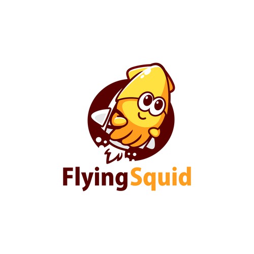Logo of a squid wearing a jetpack for product named FlyingSquid Design by jasterxinan