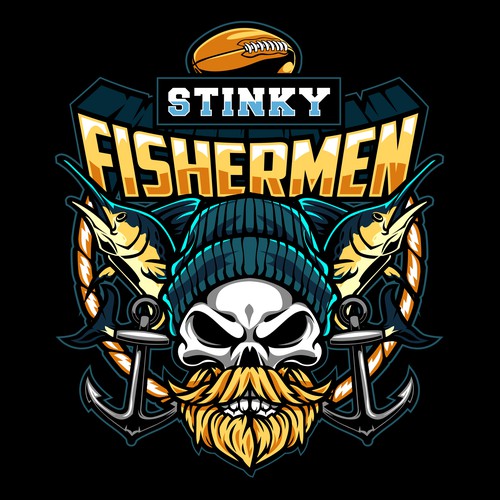 Fierce, fun, and funky fisherman logo to appeal to men Design by rojSeven