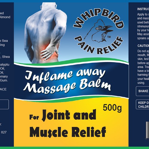 Create the next product label for Whipbird Pain Relief Pty Ltd Réalisé par isaac newton