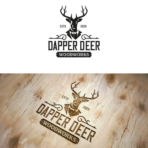 Vintage Dapper Deer logo for high-end woodworking. Design by creta