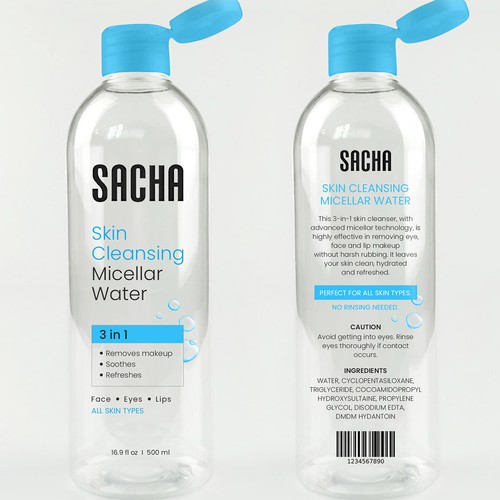 Sacha Micellar Water bottle 500ml Design by Artist@Joy