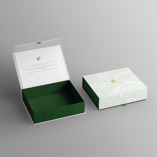 Unique discovery/gift set box design for ultra luxe aroma oil set Design by Bloom Graphic