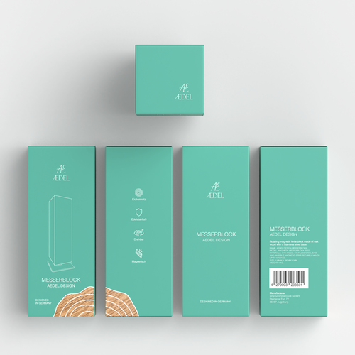 Design of an elegant product packaging for the first product of a new brand. Rotating knife block Design by Ahmed.elroumi