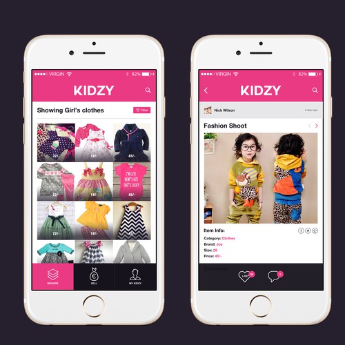 Mobile App Kidzy 2 simple screens + Logo. Design by LIONIFY DESIGnSTUDIO